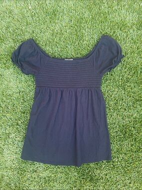 So Wear It Declare It Black Smocked Empire Short-Sleeve Tunic